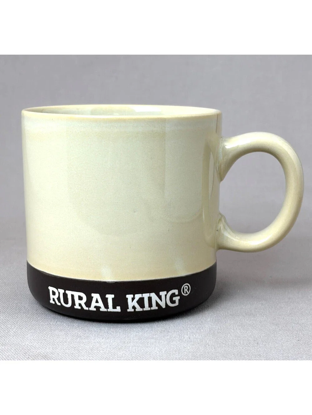 Rural King Coffee Mug Cup 16 oz Two Tone Cream Brown Canterbury Potteries Large